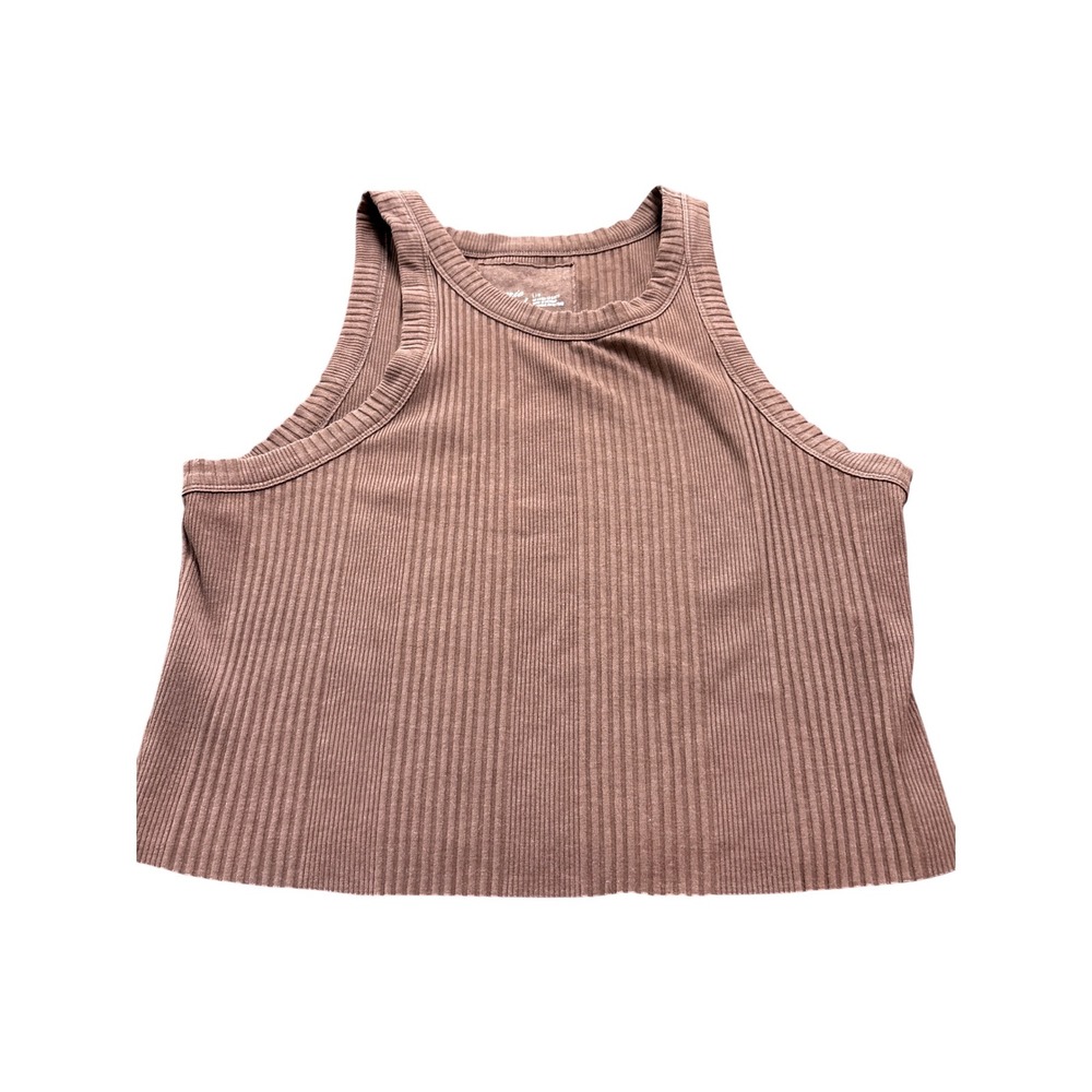 Aerie Brown Ribbed High Neck Tank Top Sleeveless Crop Large L RN54485